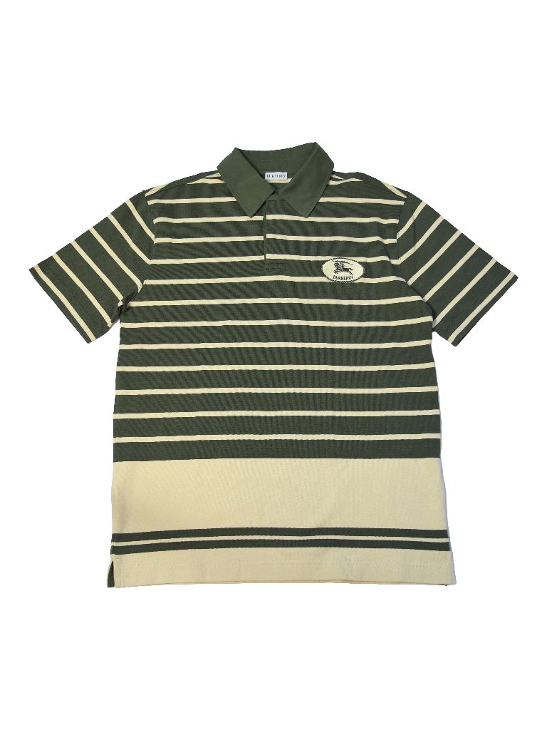 Burberry Striped Cotton Polo Shirts Green Beige